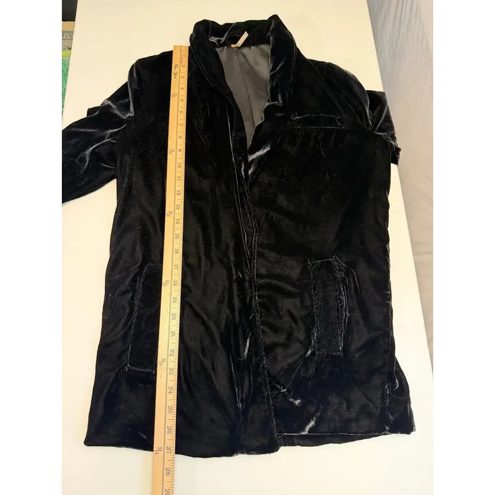 Free People Womens XS Open Front Velvet Blazer Black Victorian Regency Dark Boho